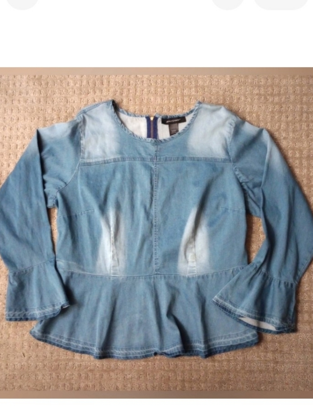 Ashley Stewart Ombre' Peplum Boho  Denim Top